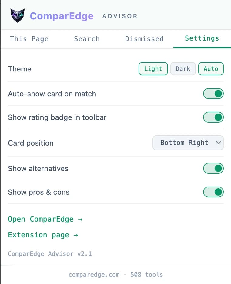 ComparEdge Advisor settings panel in light mode