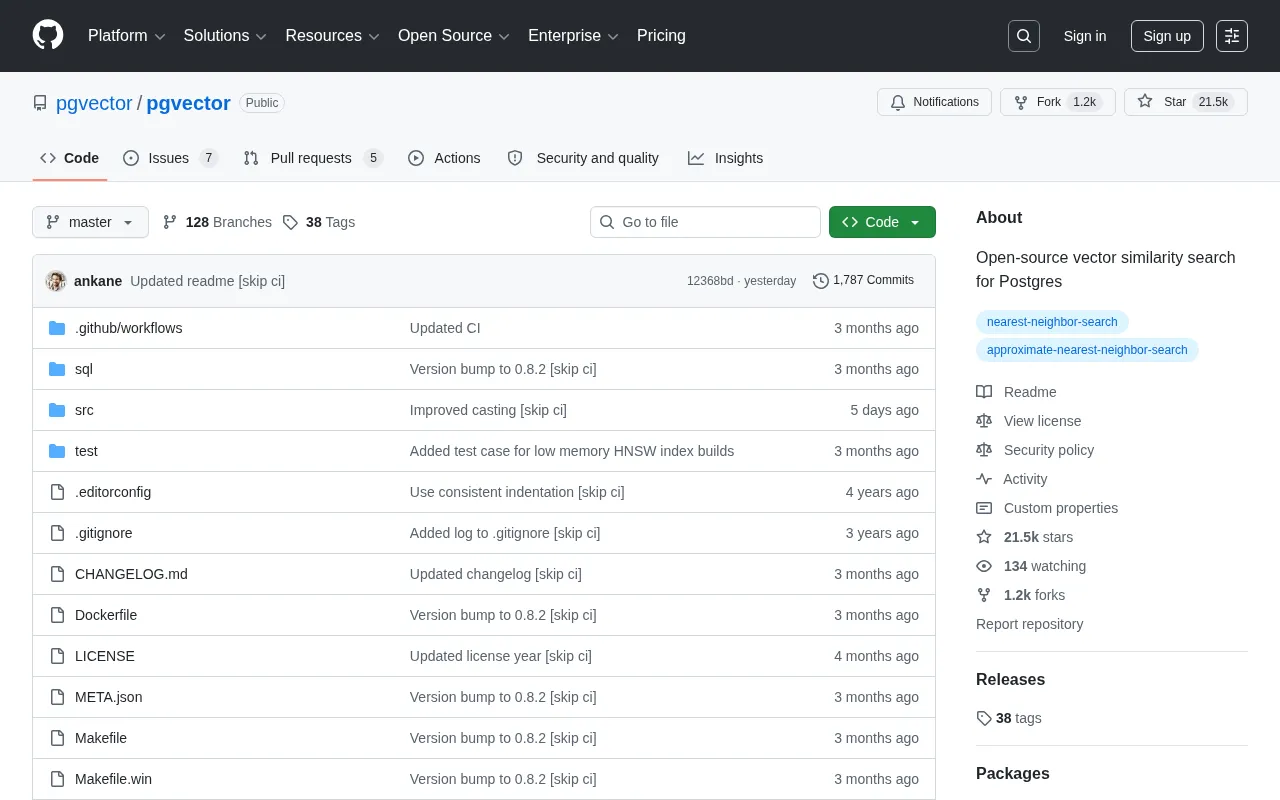 pgvector interface screenshot