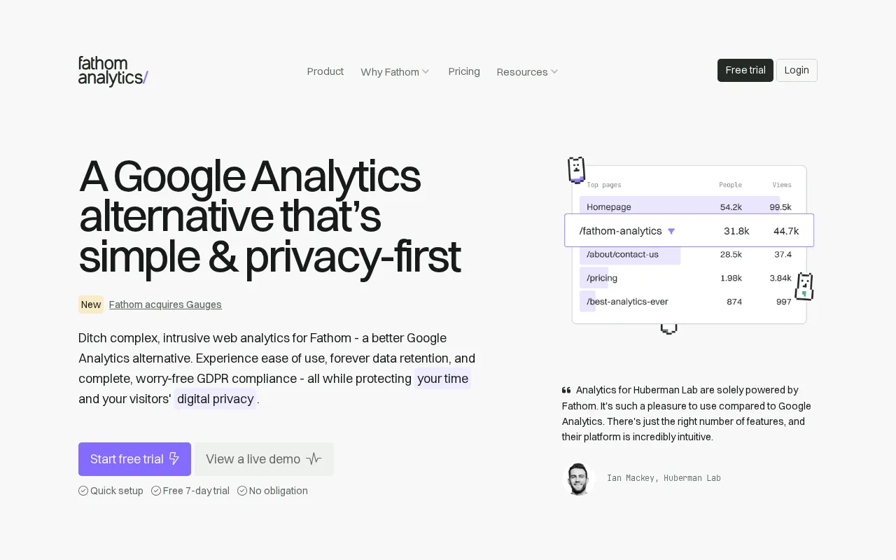 Fathom Analytics interface screenshot