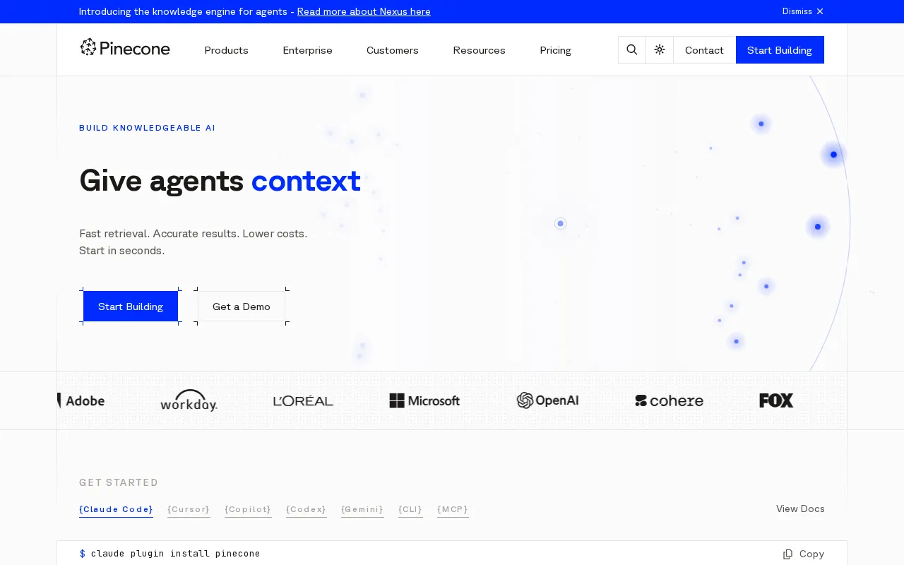 Pinecone interface screenshot