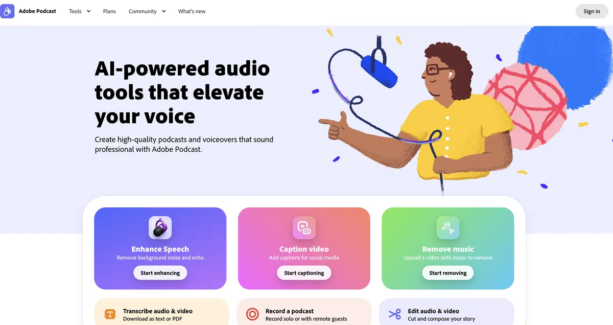 Adobe Podcast (Enhance) interface screenshot