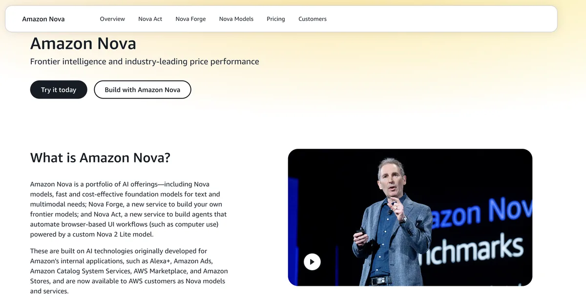 Amazon Nova interface screenshot
