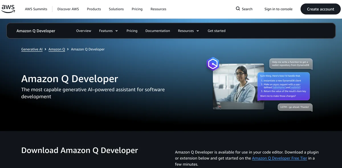 Amazon Q Developer interface screenshot