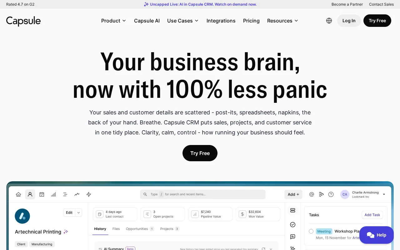 Capsule CRM interface screenshot