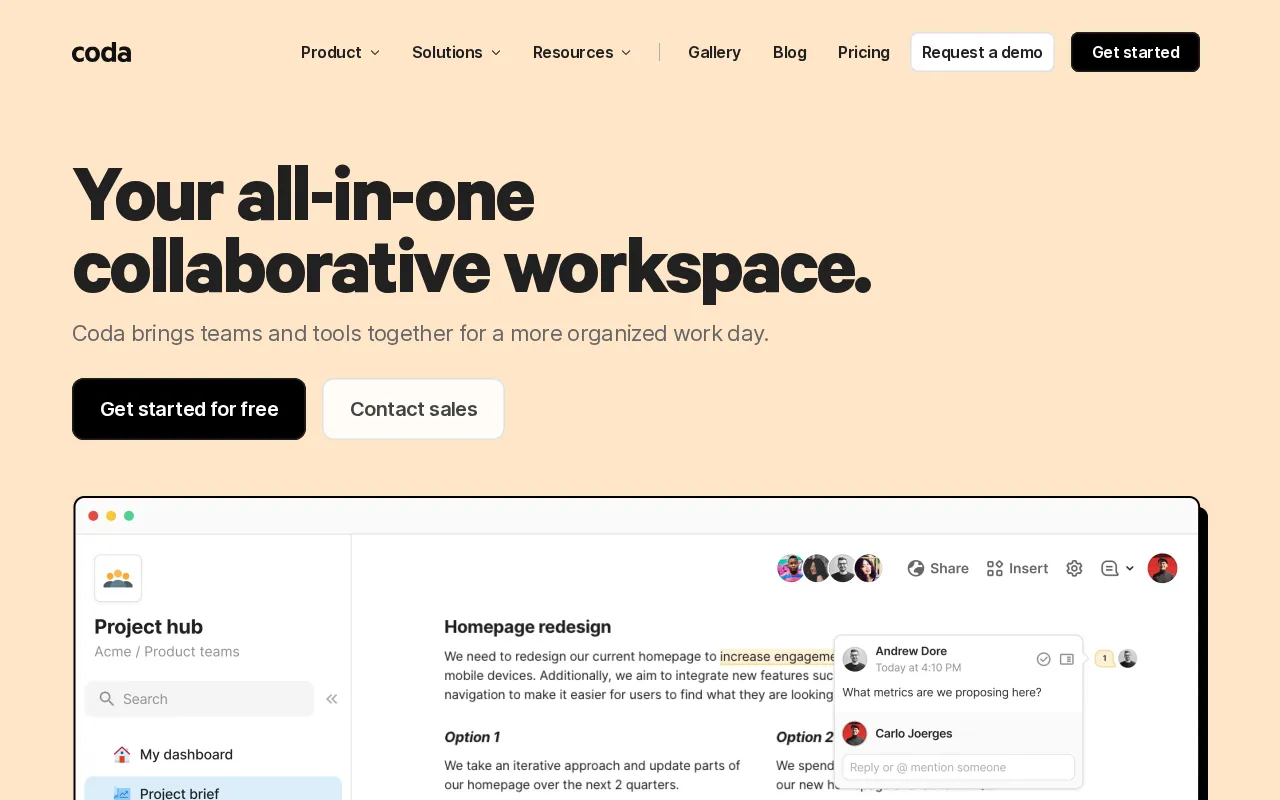 Coda interface screenshot