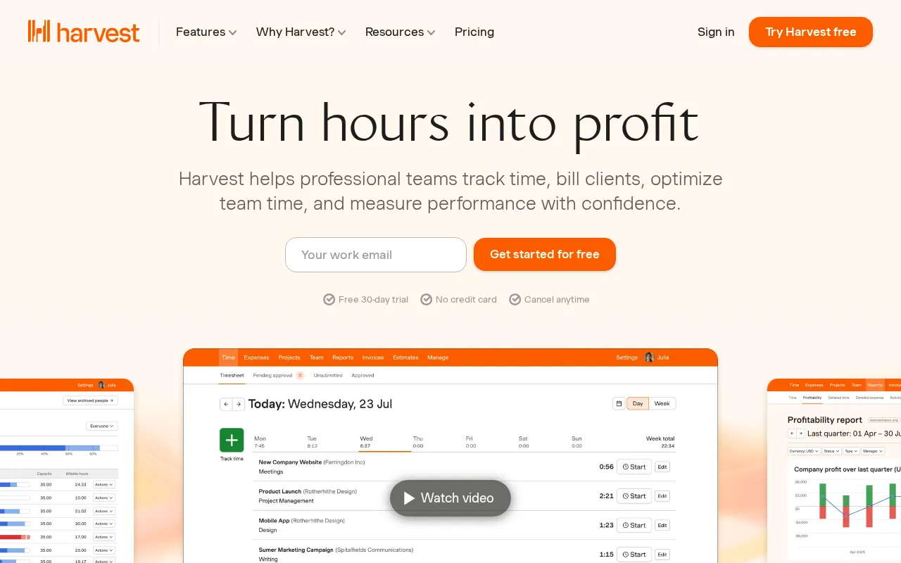 Harvest interface screenshot