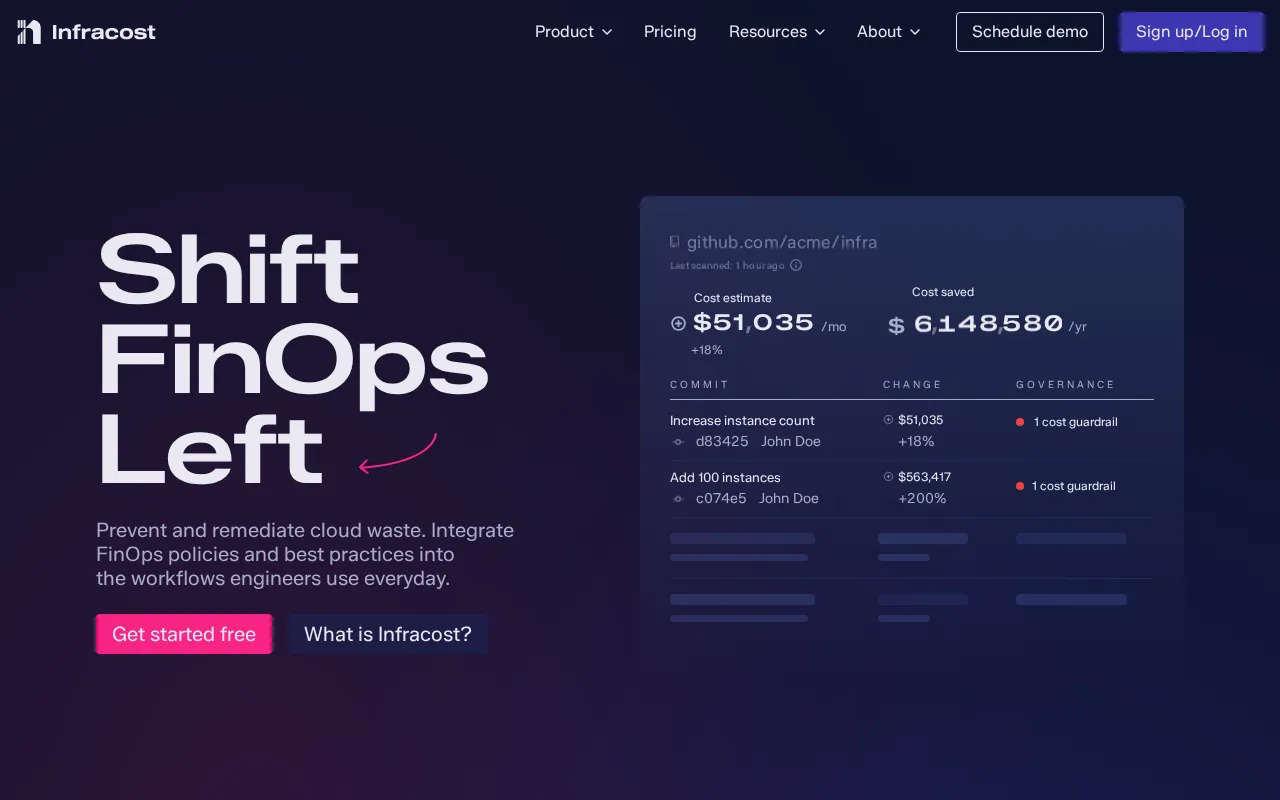 Infracost interface screenshot