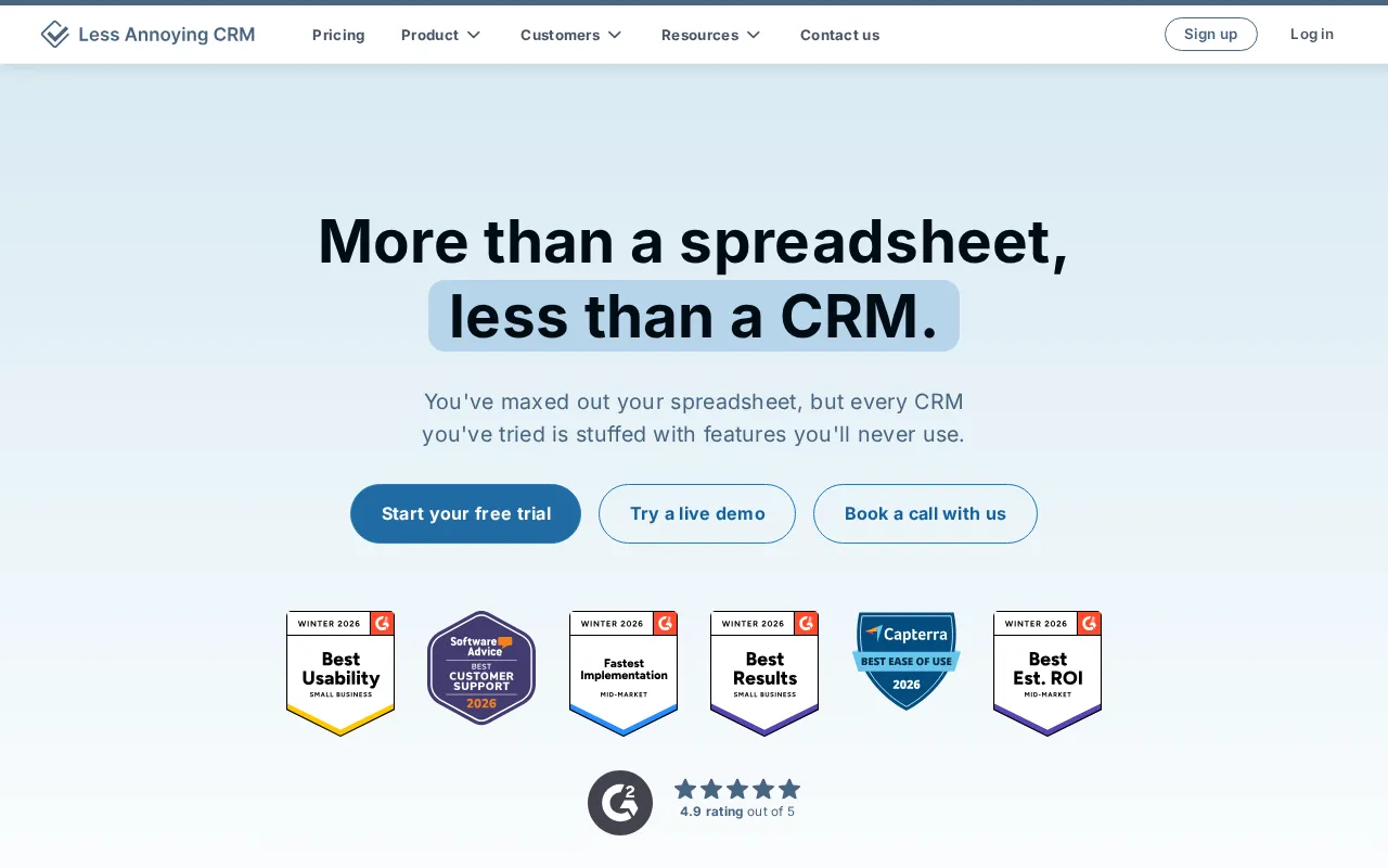 Less Annoying CRM interface screenshot