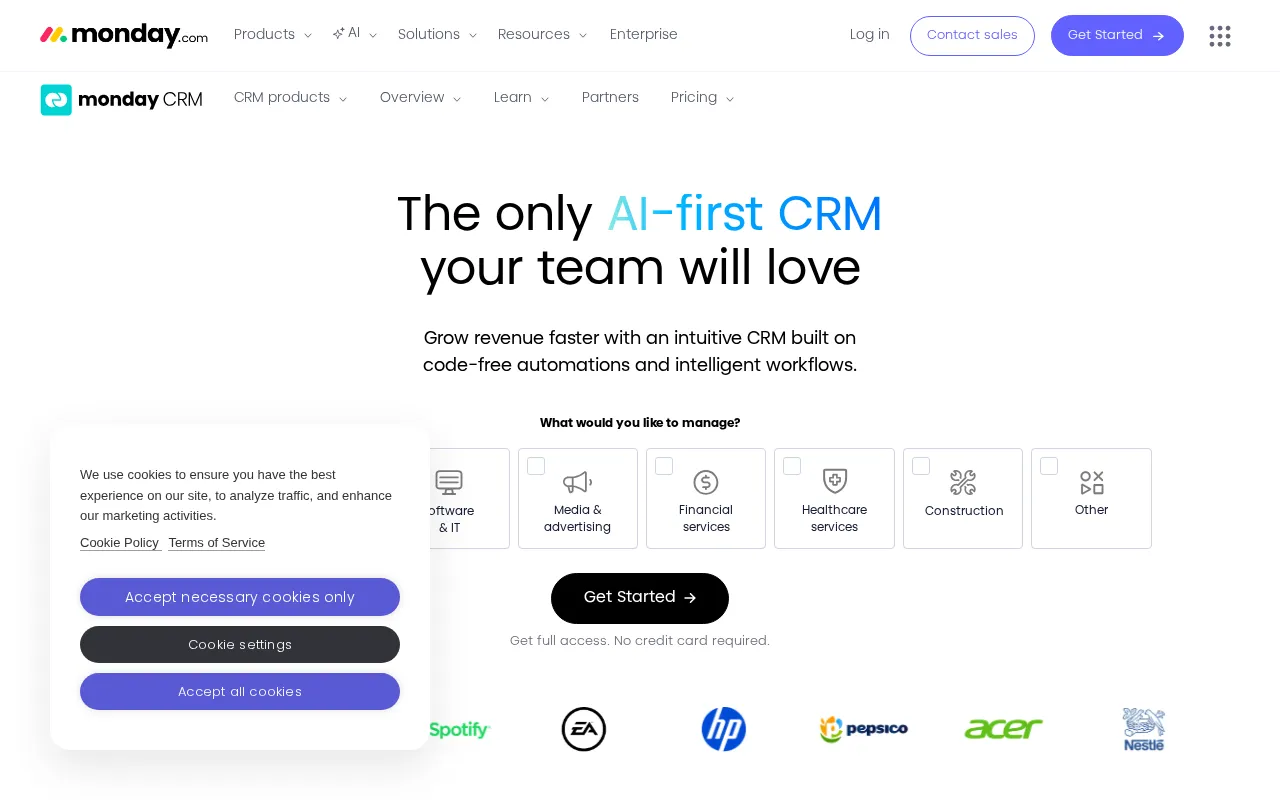 monday CRM interface screenshot