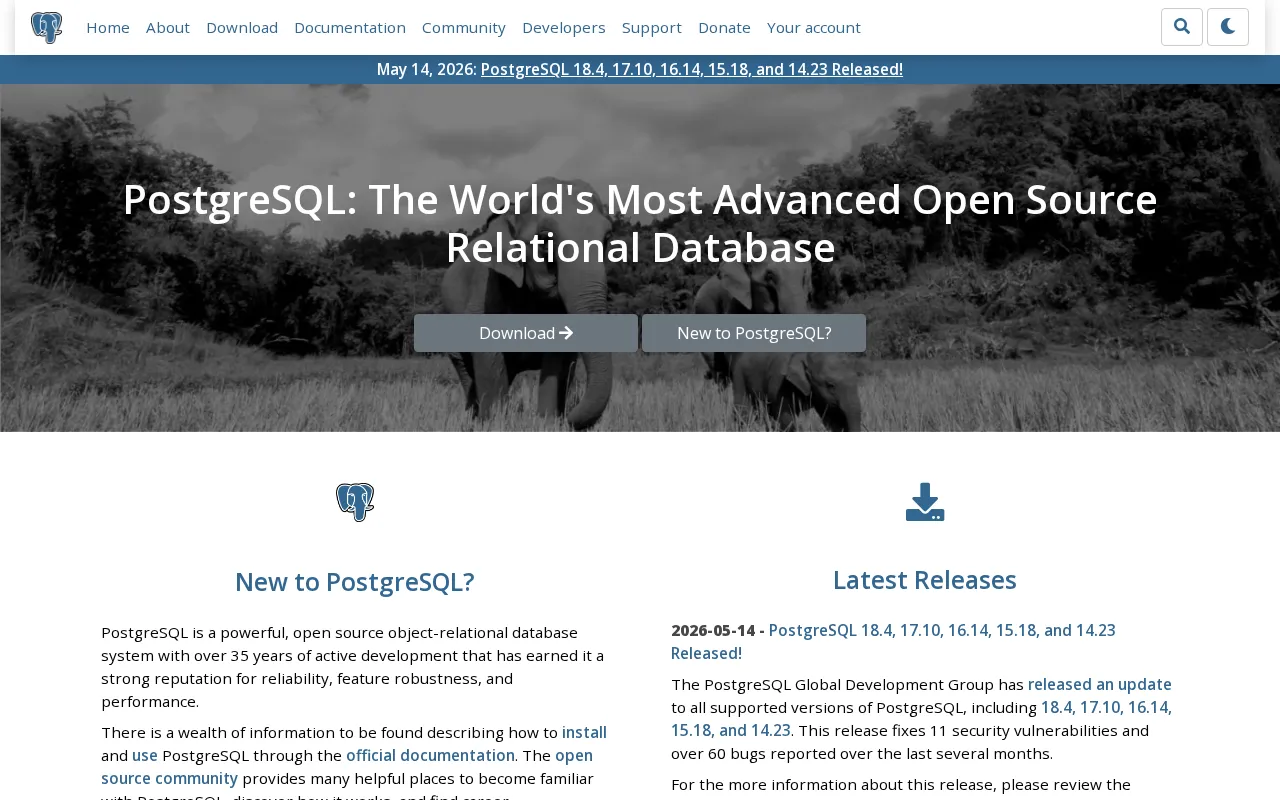 PostgreSQL interface screenshot