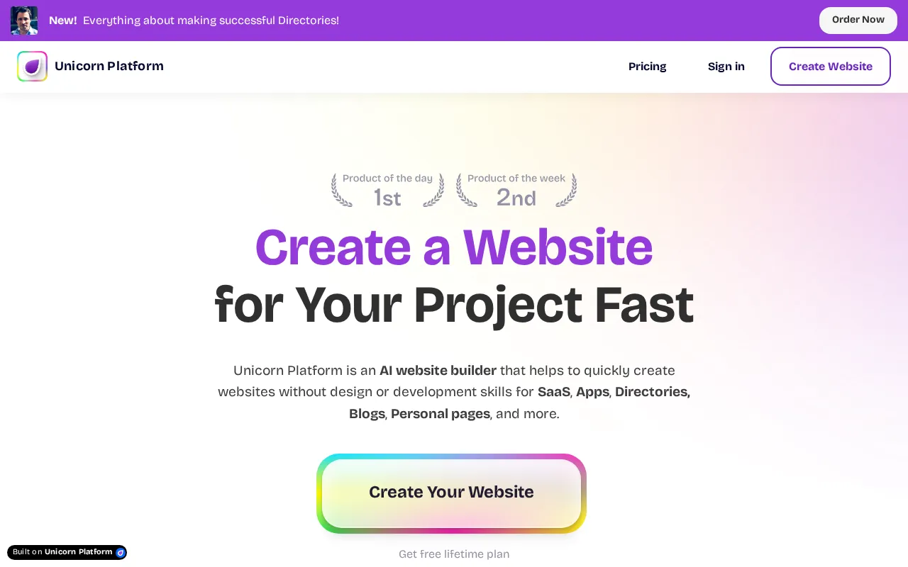 Unicorn Platform interface screenshot