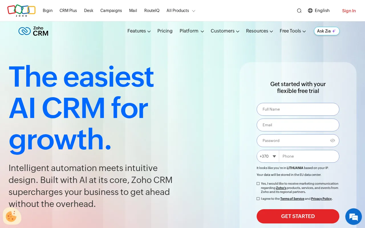 Zoho CRM interface screenshot